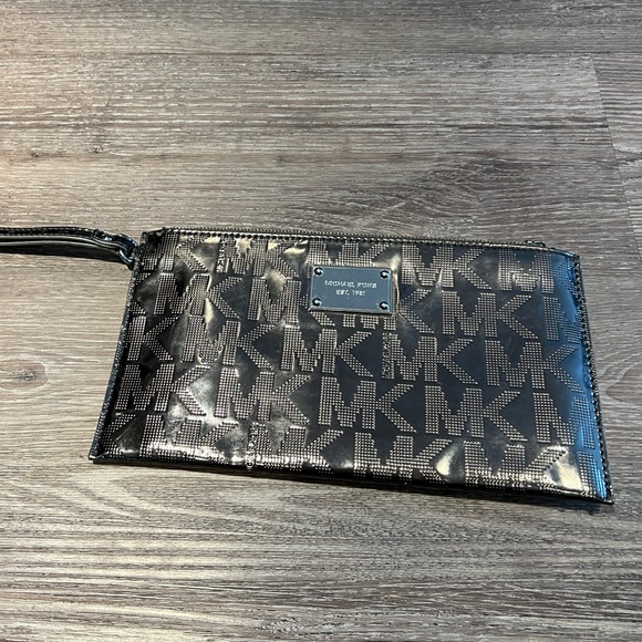 Michael Kors Metallic Gunmetal Clutch Wristlet Purse - Picture 2 of 7